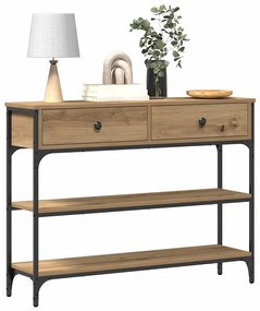 Mesa de Console Carvalho Artesanal 100x25x75 cm Madeira Composta e Aço