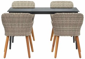 Conjunto de sala de jantar 5 pcs Cinza claro e preto Largo