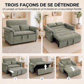Sofá-cama de 2 Lugares, 137 x 91 x 96 cm, Encosto Regulável em 5 Posições, Verde