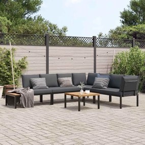 vidaXL 5 pcs conjunto de sofás p/ jardim c/ almofadões alumínio preto