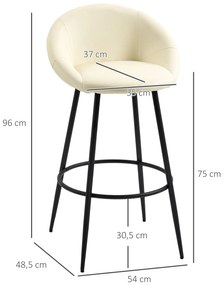 HOMCOM Conjunto de 2 Bancos Altos de Cozinha Estofados em PU Bancos de Bar com Base Antiderrapante e Apoio para os Pés Estilo Moderno Carga Máxima 120kg 54x48,5x96cm Creme