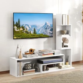 Móvel de TV 144,5 x 29,5 x 121 cm com cubos para TVs até 50” Mesa de consola com Estantes em L e compartimentos abertos para sala de estar Branca