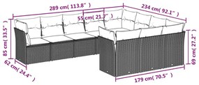 10 pcs conj. sofás jardim com almofadões vime PE cinzento-claro