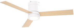 HOMCOM Ventoinha de Teto 48W com Luz LED Controle Remoto 3 Velocidades Temporizador 3 Lâminas de Madeira Ø112x25cm Branco