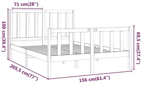 Estrutura de cama king 150x200 cm pinho maciço preto