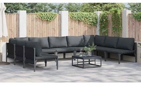 Conjunto de Sofá de Jardim 9 pcs Cinzento-escuro Aço