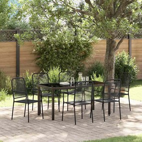vidaXL Conjunto de Jardim de 7 Peças Corda de Algodão Preta e Aço