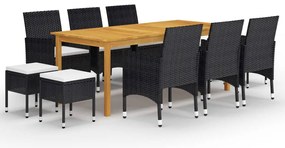 11 pcs conjunto de jantar para jardim preto