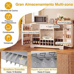 Aparador com Garrafeira, 120 x 83 x 40 cm, 10 Compartimentos para Vinho, Branco