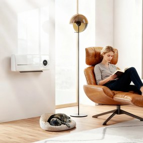 Aquecedor Elétrico de Baixo Consumo de Parede 2000W com 3 Modos Ecrã LED Termostato Temporizador e Oscilação Branco