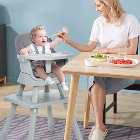 Cadeira alta refeições de bebé conversível 6 em 1 conjunto de mesa e cadeira para crianças com bandeja almofada removível 58 x 58 x 98 cm Cinzenta