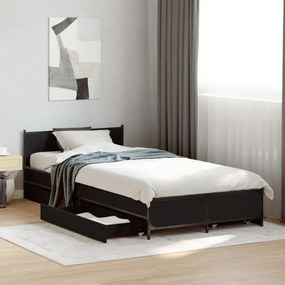 Estrutura de cama c/ gavetas 100x200 cm derivados madeira preto