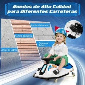 Carro Kart Elétrico de 24 V para Crianças com Viragem de 360°, Rádio USB e Sem Fios para Crianças a partir dos 3 Anos Branco + azul