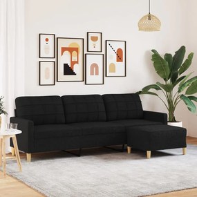 vidaXL Sofá de 3 lugares com apoio de pés 210 cm tecido preto