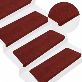 vidaXL Tapetes de escada autoadesivos 15 pcs 65x24,5x3,5 cm vermelho