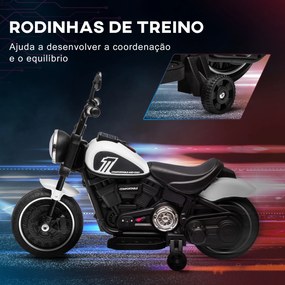 Mota Elétrica para Crianças de 18-36 Meses com Bateria 6V Farol e Rodas Auxiliares Removíveis 76x42x57 cm Branca