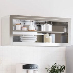 vidaXL Armário de parede para cozinha com prateleira aço inoxidável
