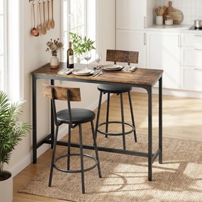 Conjunto de Mesa de Bar e 2 Bancos, 100 x 40 x 90,5 cm, Assentos Acolchoados em PU, Castanho