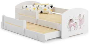Cama infantil  dupla branca Luk 160x80 desenho princesa e unicórnio - colchão e estrado incluído