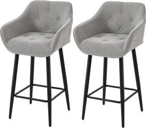 Conjunto de 2 bancos de bar, cadeiras de bar estofadas em chenille, assento largo 67H cm, encosto e apoio para os pés, cinzento
