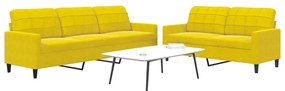 2 pcs conjunto de sofás com almofadões veludo amarelo