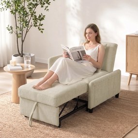 Poltrona-cama de 1 lugar, poltrona-cama clic-clac 4 em 1 com estofo em chenille, encosto ajustável, assento largo, bege