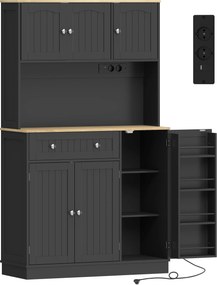 HOMCOM Buffet alto de cozinha, armário de cozinha, estação de carga, 6 portas, plano de trabalho, porta-temperos, 100x40x173cm, preto | Aosom Portugal