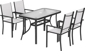 Outsunny Conjunto de Jantar para Jardim com Orifício para Guarda-Sol, Mesa, Cadeiras para 4, Cinza Claro | Aosom Portugal