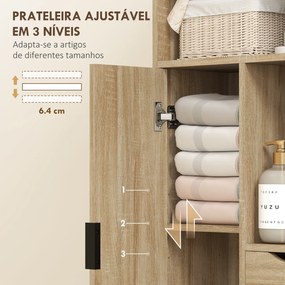 Móvel de Casa de Banho Estreito com 2 Gavetas Compartimento Aberto e Prateleiras Ajustáveis 50x25x100 cm Madeira