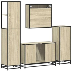 4 pcs conj. móveis casa banho derivados madeira carvalho sonoma