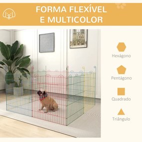 Parque Dobrável para Cães 8 Painéis Ø156x60 cm Cercado Metálico com Porta Estacas Interior Exterior Multicolor