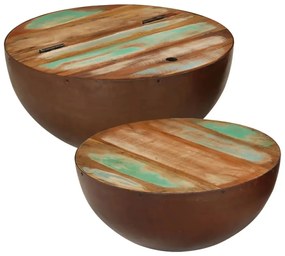 Mesas de centro formato taça 2pcs Ø50x24,5cm madeira recuperada