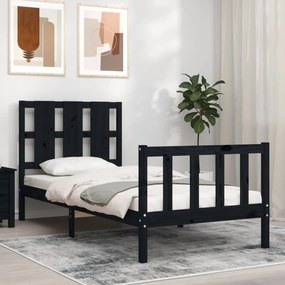 vidaXL Estrutura de cama com cabeceira 90x190 cm madeira maciça preto
