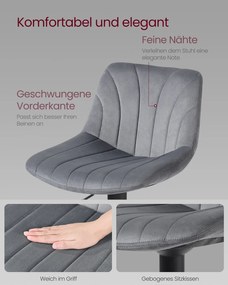 Conjunto 2 bancos bar com encosto e assento giratório 46,5 x 43 x (88-108) cm em veludo cinza ardósia