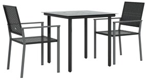 3 pcs conjunto de jantar p/ jardim vime PE e aço