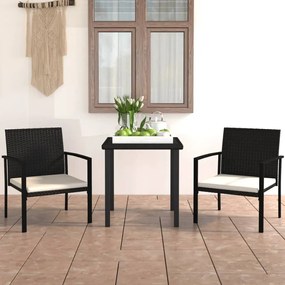 vidaXL 3 pcs conjunto de jantar para jardim vime PE preto