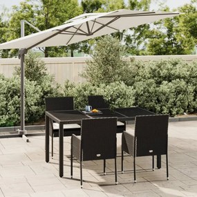 vidaXL 5 pcs conjunto de jantar p/ jardim c/ almofadões vime PE preto