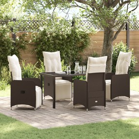 vidaXL Conjunto de Jantar para Jardim com 5 Peças e Almofadas Castanho Rattan Sintético