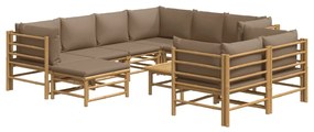 10pcs conj. lounge jardim bambu almofadões cinzento-acastanhado