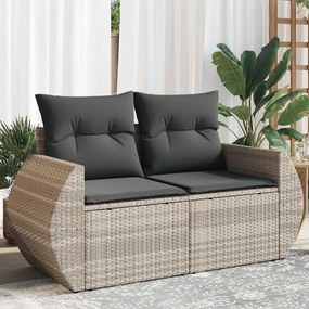 vidaXL Sofá jardim de 2 lugares com almofadões vime PE cinzento claro