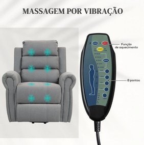 Poltrona Reclinável Elétrica Levanta Pessoas com Massagem Vibratória e Aquecimento  98x96x105 cm Cinza