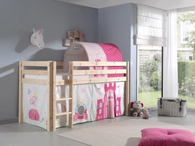 Conjunto Cama alta de Criança PINO 90 x 200 cm + estrado + escada + cortina + túnel Princesa Natural