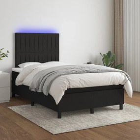 Cama box spring c/ colchão e LED 120x200 cm tecido preto