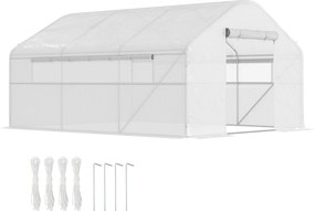 Estufa de jardim 4 x 3 x 2 m com portas enroláveis e janelas amplas, estufa tipo túnel, branca
