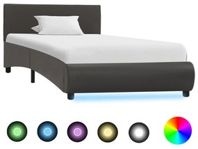vidaXL Estrutura de cama c/ LEDs 90x200 cm couro artificial cinzento