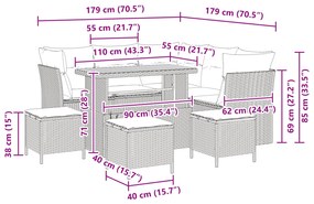 Conjunto de Sofá de Jardim de 9 Peças com Almofadas Preto Rattan Polié