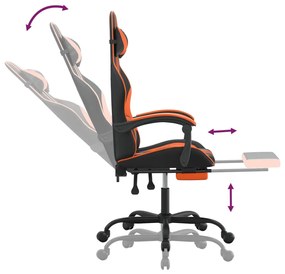 Cadeira gaming giratória+apoio pés couro artif. preto/laranja