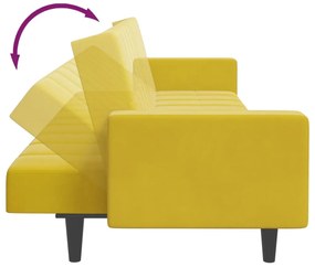 Sofá-cama 2 lugares c/ apoio de pés veludo amarelo