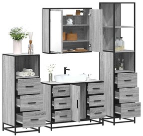 4 pcs Conjunto móveis casa de banho madeira proc. cinza sonoma