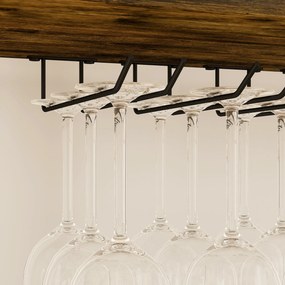 Garrafeira para Vinho para 24 Garrafas Estilo Industrial com Suporte para Copos e Prateleira Aberta 66x30x100,3 cm Castanho Rústico